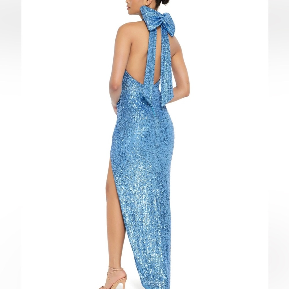 Nookie Blue Halter Bow Sequin Dress